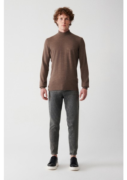 Erkek Vizon Yarım Balıkçı Yaka Tüylenmeyen Triko Regular Fit Kazak E005001 indirimleri