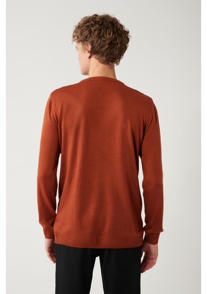 Erkek Kiremit Bisiklet Yaka Tüylenmeyen Triko Regular Fit Kazak E005000 fırsatları