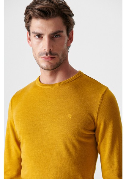 Erkek Hardal Bisiklet Yaka Tüylenmeyen Triko Regular Fit Kazak E005000 fiyatları