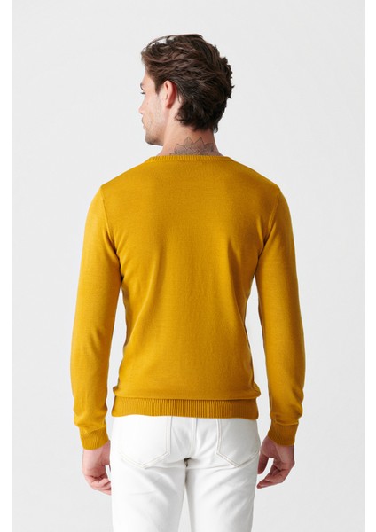 Erkek Hardal Bisiklet Yaka Tüylenmeyen Triko Regular Fit Kazak E005000 fırsatları