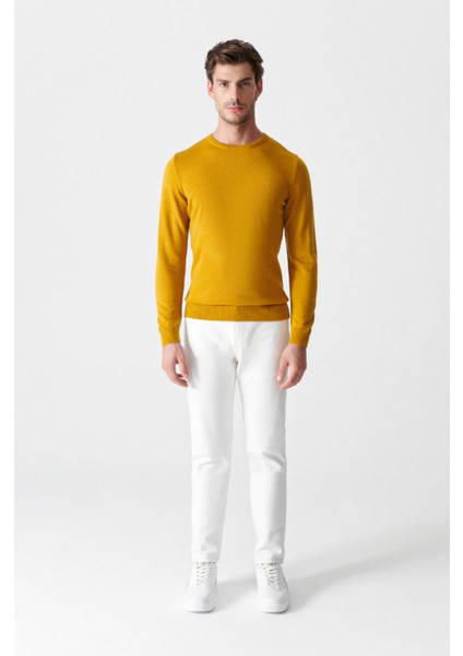 Erkek Hardal Bisiklet Yaka Tüylenmeyen Triko Regular Fit Kazak E005000 indirimleri