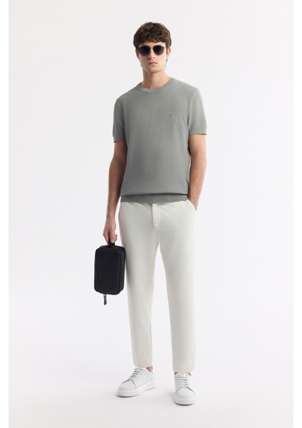 Erkek Gri Bisiklet Yaka Viskon Karışımlı Triko Regular Fit T-Shirt B005119