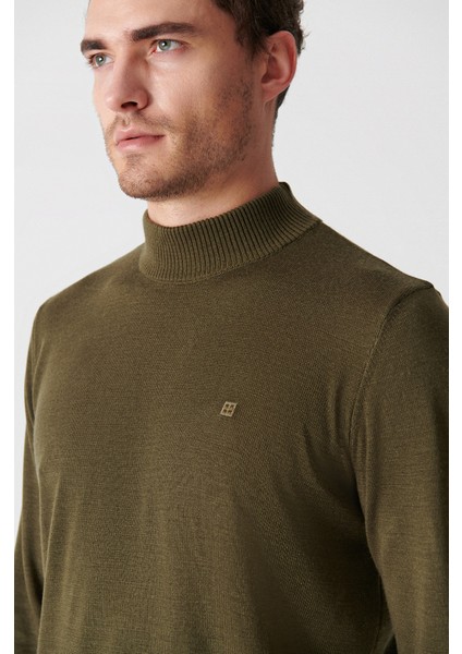 Erkek Haki Yarım Balıkçı Yaka Tüylenmeyen Triko Regular Fit Kazak E005001 fiyatları