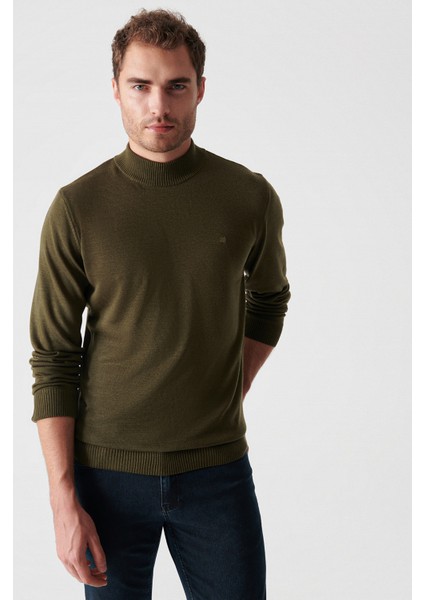 Erkek Haki Yarım Balıkçı Yaka Tüylenmeyen Triko Regular Fit Kazak E005001 modelleri