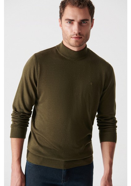 Erkek Haki Yarım Balıkçı Yaka Tüylenmeyen Triko Regular Fit Kazak E005001 fırsatları