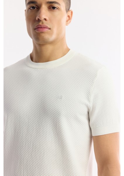 Erkek Ekru Bisiklet Yaka Viskon Karışımlı Triko Regular Fit T-Shirt B005119 fiyatları