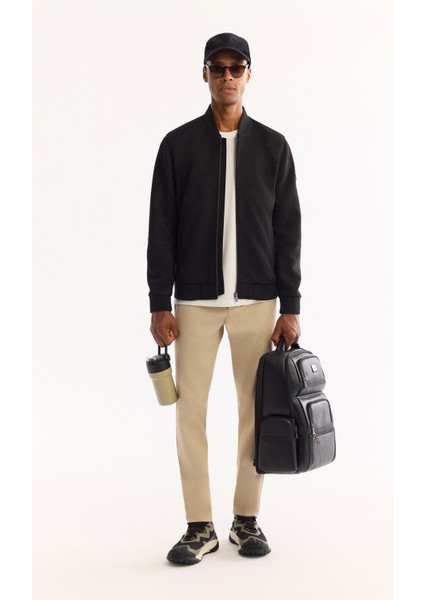 Erkek Siyah Bomber Yaka Süet Dokulu Mevsimlik Comfort Fit Mont B006045