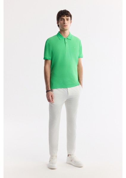 Erkek Yeşil Kıvrılmaz Polo Yaka %100 Pamuk Basic Regular Fit T-Shirt B001032