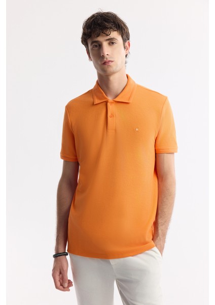 Erkek Turuncu Kıvrılmaz Polo Yaka %100 Pamuk Basic Regular Fit T-Shirt B001032