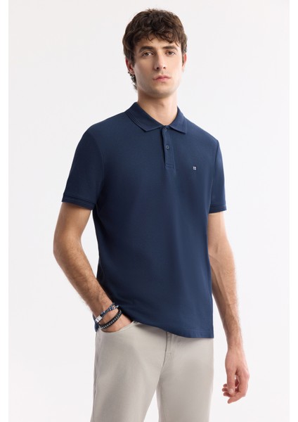 Erkek Lacivert Kıvrılmaz Polo Yaka %100 Pamuk Basic Regular Fit T-Shirt B001032 indirimleri
