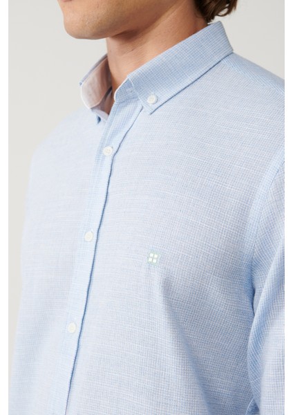 Erkek Açık Mavi Düğmeli Yaka Pamuklu Regular Fit Gömlek A41Y2130 fiyatları