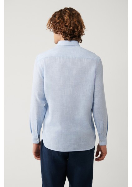 Erkek Açık Mavi Düğmeli Yaka Pamuklu Regular Fit Gömlek A41Y2130 fırsatları