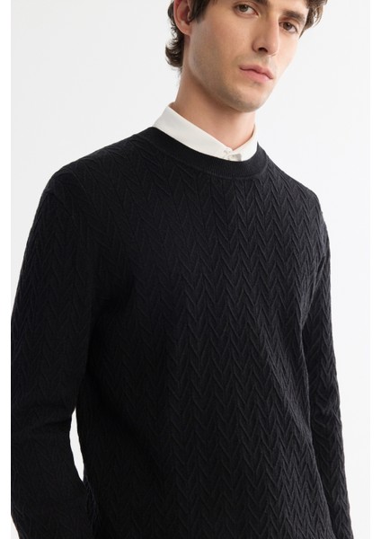 Erkek Siyah Bisiklet Yaka Jakarlı Soft Touch Triko Regular Fit Kazak A42Y5145 fiyatları