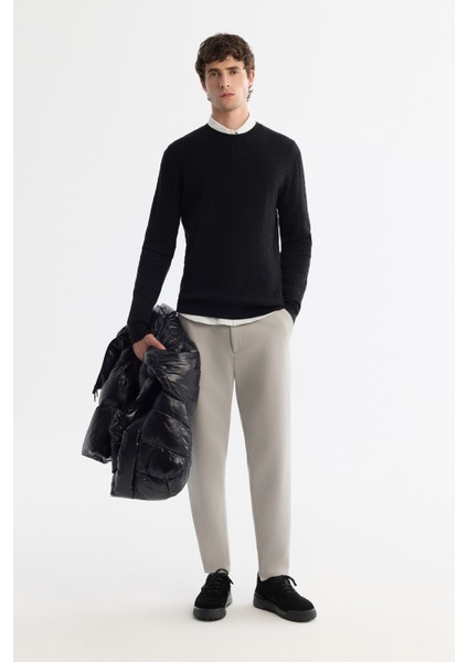 Erkek Siyah Bisiklet Yaka Jakarlı Soft Touch Triko Regular Fit Kazak A42Y5145 indirimleri