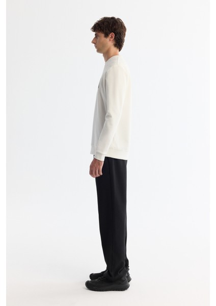 Erkek Ekru Bisiklet Yaka Pamuklu Baskılı Elastan Regular Fit Sweatshirt A42Y1286 modelleri