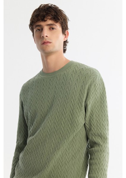 Erkek Su Yeşili Bisiklet Yaka Jakarlı Soft Touch Triko Regular Fit Kazak A42Y5145 fiyatları