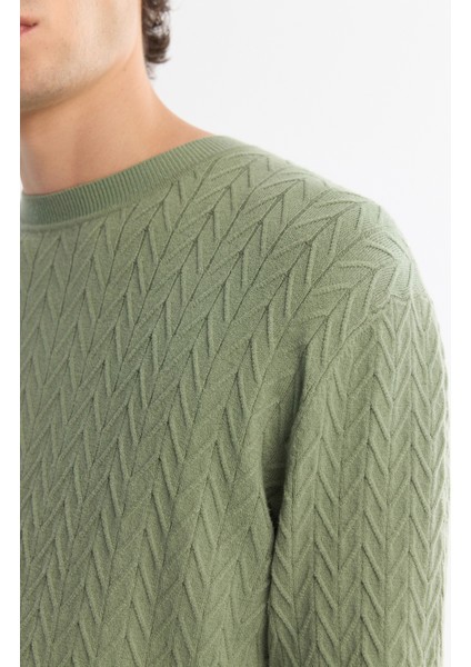 Erkek Su Yeşili Bisiklet Yaka Jakarlı Soft Touch Triko Regular Fit Kazak A42Y5145 modelleri