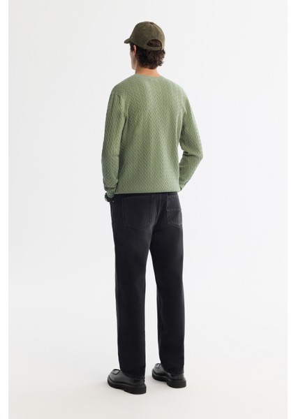 Erkek Su Yeşili Bisiklet Yaka Jakarlı Soft Touch Triko Regular Fit Kazak A42Y5145 indirimleri