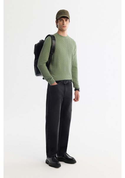 Erkek Su Yeşili Bisiklet Yaka Jakarlı Soft Touch Triko Regular Fit Kazak A42Y5145