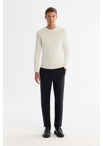 Erkek Ekru Bisiklet Çift Yaka Dokulu Pamuklu Triko Regular Fit Kazak A42Y5190 indirimleri