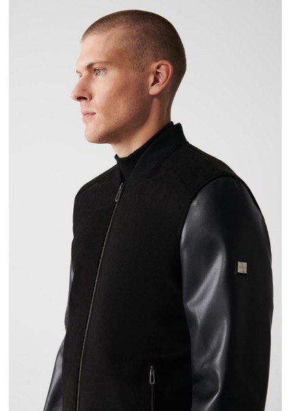 Erkek Siyah Bomber Yaka Ribanalı Süet-Deri Mont A32Y6036 fiyatları