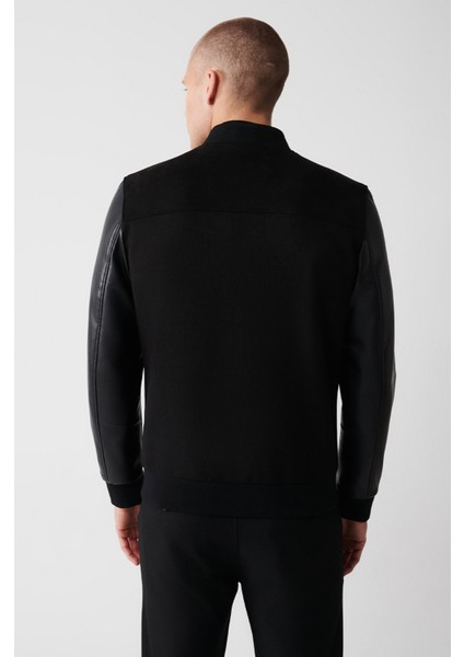 Erkek Siyah Bomber Yaka Ribanalı Süet-Deri Mont A32Y6036 fırsatları