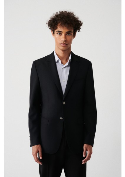 Erkek Siyah Mono Yaka Kapaklı Cepli Astarlı Çift Yırtmaçlı Metal Düğmeli Blazer Ceket A32Y4029 modelleri