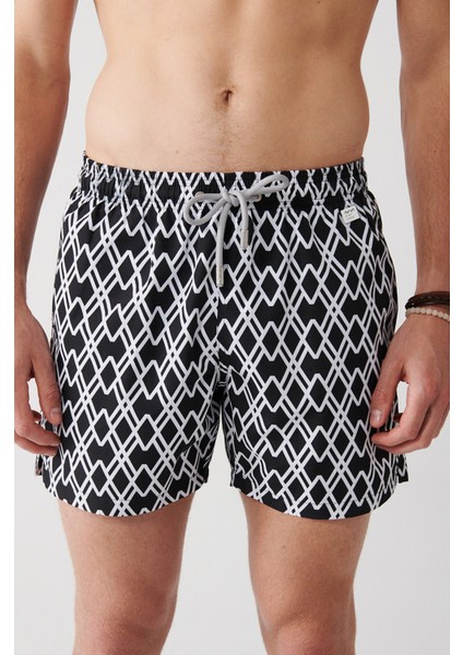 Erkek Siyah Geometrik Baskılı Deniz Şortu A31Y3817 fırsatları