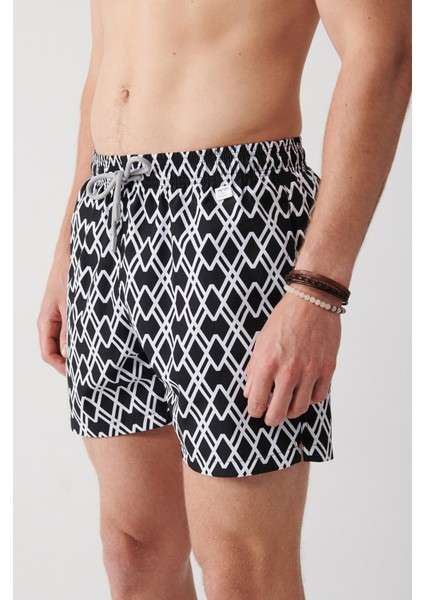 Erkek Siyah Geometrik Baskılı Deniz Şortu A31Y3817 indirimleri