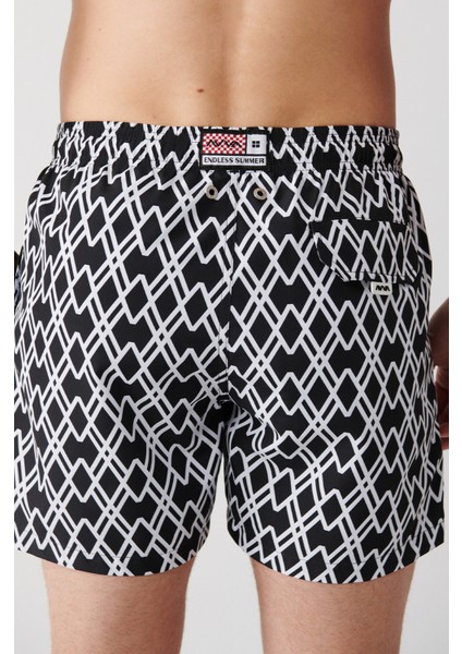 Erkek Siyah Geometrik Baskılı Deniz Şortu A31Y3817