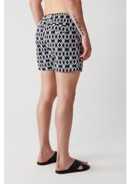 Erkek Siyah Geometrik Baskılı Deniz Şortu A31Y3817