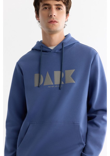 Erkek Mavi Kapüşonlu Pamuklu Baskılı Elastan Regular Fit Sweatshirt A42Y1322 fiyatları