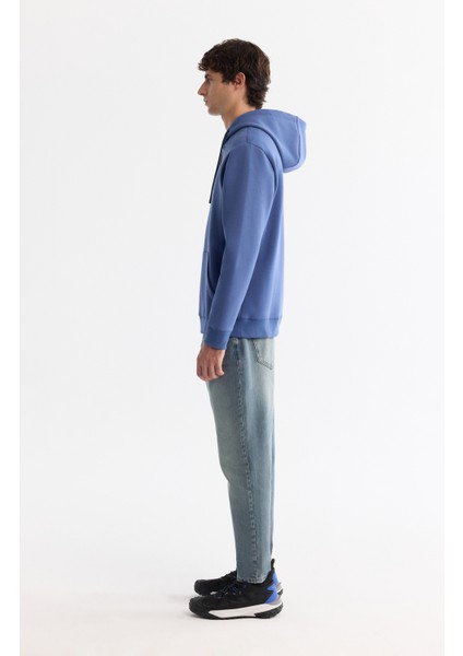Erkek Mavi Kapüşonlu Pamuklu Baskılı Elastan Regular Fit Sweatshirt A42Y1322 modelleri