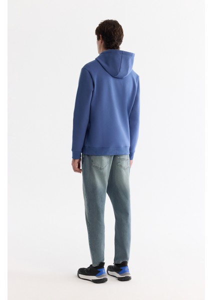 Erkek Mavi Kapüşonlu Pamuklu Baskılı Elastan Regular Fit Sweatshirt A42Y1322 fırsatları