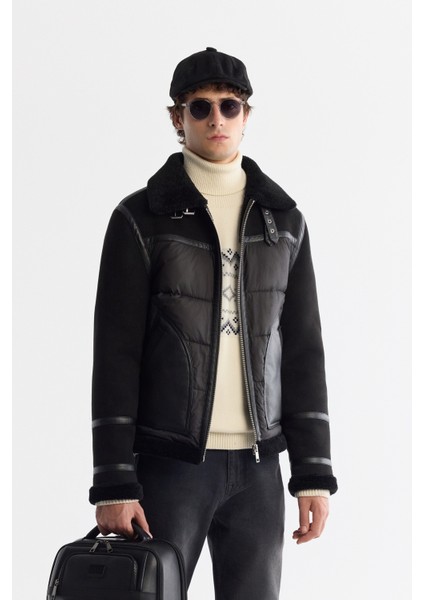 Erkek Siyah Kürklü Yaka Napa Comfort Fit Mont A42Y6127