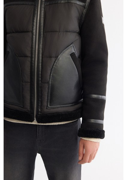 Erkek Siyah Kürklü Yaka Napa Comfort Fit Mont A42Y6127 fırsatları