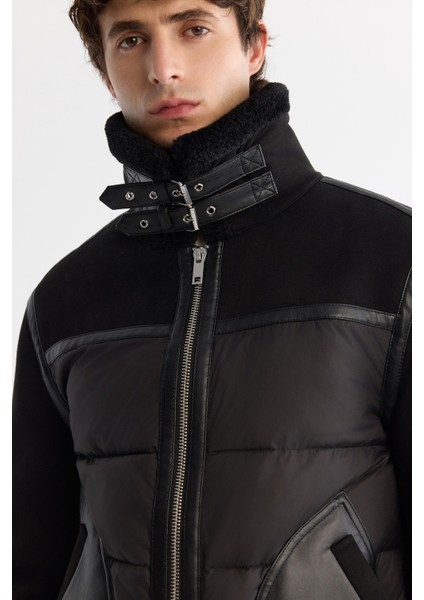 Erkek Siyah Kürklü Yaka Napa Comfort Fit Mont A42Y6127