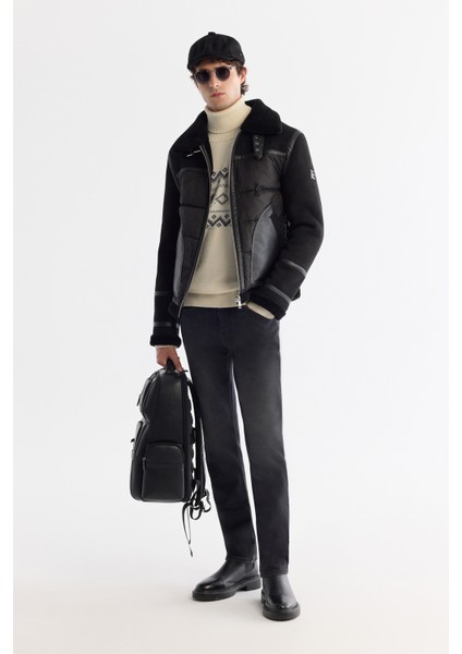 Erkek Siyah Kürklü Yaka Napa Comfort Fit Mont A42Y6127