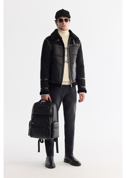 Erkek Siyah Kürklü Yaka Napa Comfort Fit Mont A42Y6127