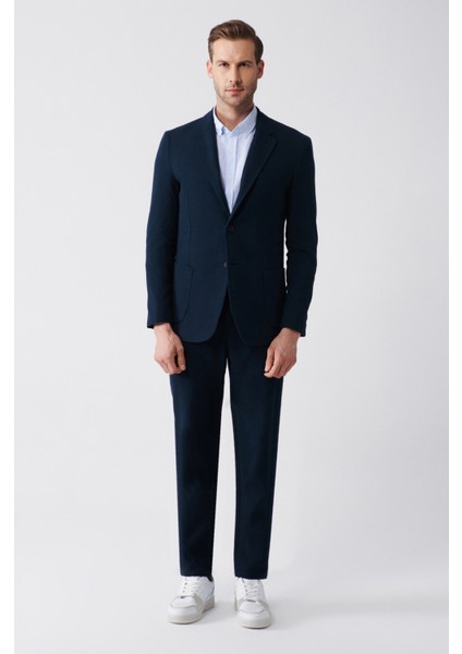 Erkek Lacivert Astarsız Çizgi Gofreli Çift Yırtmaç Ceket A31Y4009 indirimleri