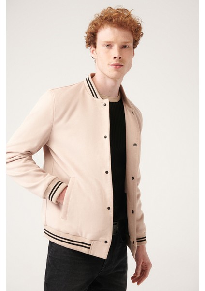 Erkek Bej İçi Elyaf Kapitoneli Ribanalı Çıtçıtlı Suni Süet Mont A31Y6001 modelleri