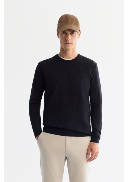 Erkek Lacivert Dokulu Basic Kazak E005107