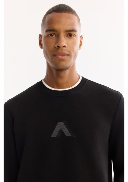 Erkek Siyah Bisiklet Yaka Pamuklu Bi-Stretch Baskılı Regular Fit Sweatshirt A52Y1305 fiyatları