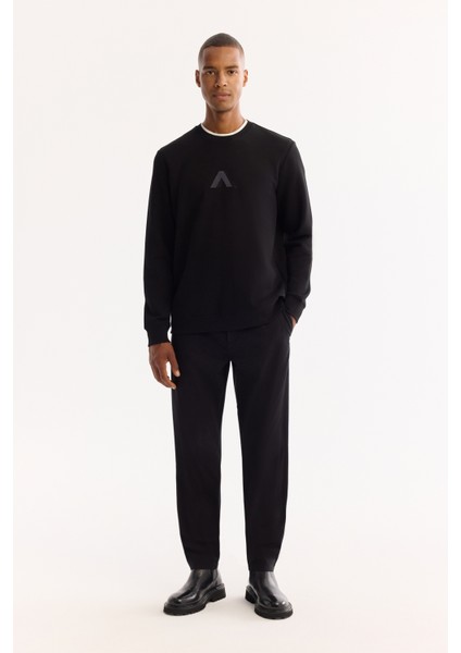 Erkek Siyah Bisiklet Yaka Pamuklu Bi-Stretch Baskılı Regular Fit Sweatshirt A52Y1305 indirimleri
