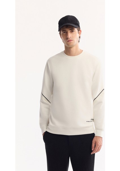 Erkek Ekru Bisiklet Yaka Pamuklu Bi-Stretch Baskılı Regular Fit Sweatshirt A52Y1258