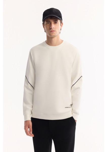Erkek Ekru Bisiklet Yaka Pamuklu Bi-Stretch Baskılı Regular Fit Sweatshirt A52Y1258 fiyatları