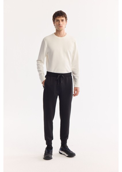 Erkek Siyah Beli Lastikli Bağcıklı Bi-Stretch Regular Fit Eşofman Altı A52Y3416