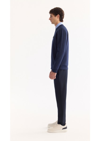 Erkek Lacivert Bisiklet Yaka Pamuklu Bi-Stretch Baskılı Regular Fit Sweatshirt A52Y1210 modelleri