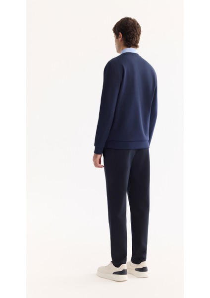 Erkek Lacivert Bisiklet Yaka Pamuklu Bi-Stretch Baskılı Regular Fit Sweatshirt A52Y1210 fırsatları