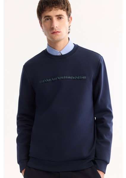 Erkek Lacivert Bisiklet Yaka Pamuklu Bi-Stretch Baskılı Regular Fit Sweatshirt A52Y1210 indirimleri